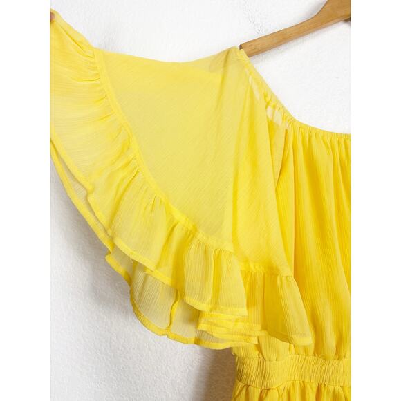 Vici Endless Rose Yellow Ruffled Sleeve Romper Medium Off Shoulder Chiffon - Picture 9 of 13